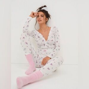 For Love and Lemons Pointelle Sleep Set Matching Top and Bottom PJ Set